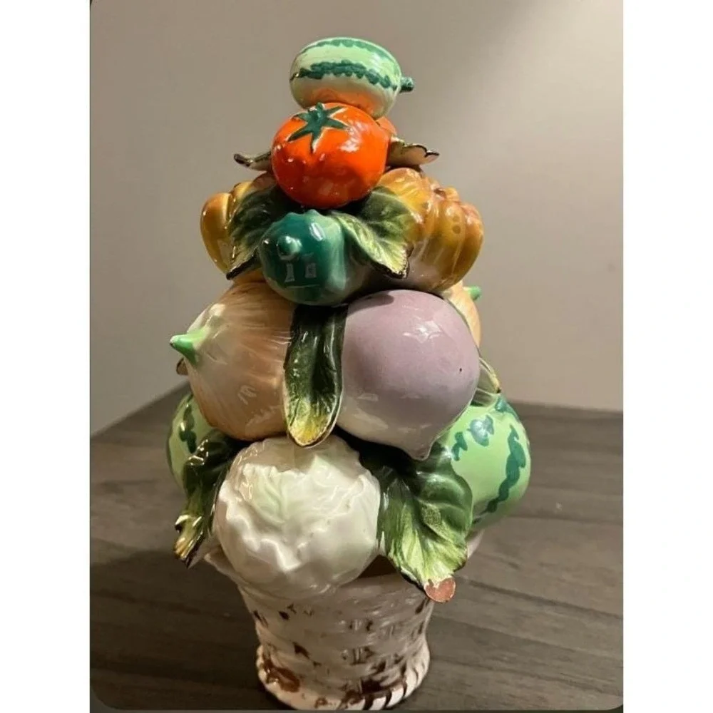 Vintage Italian Capodimonte Style Fruit Basket Centerpiece Figurine 7.5